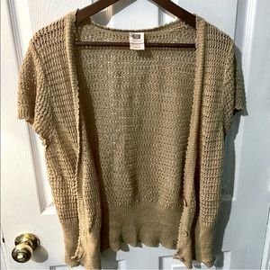 Y2K // Faded Glory Crochet Shrug - Metallic Gold Open Front Sweater / Size XL